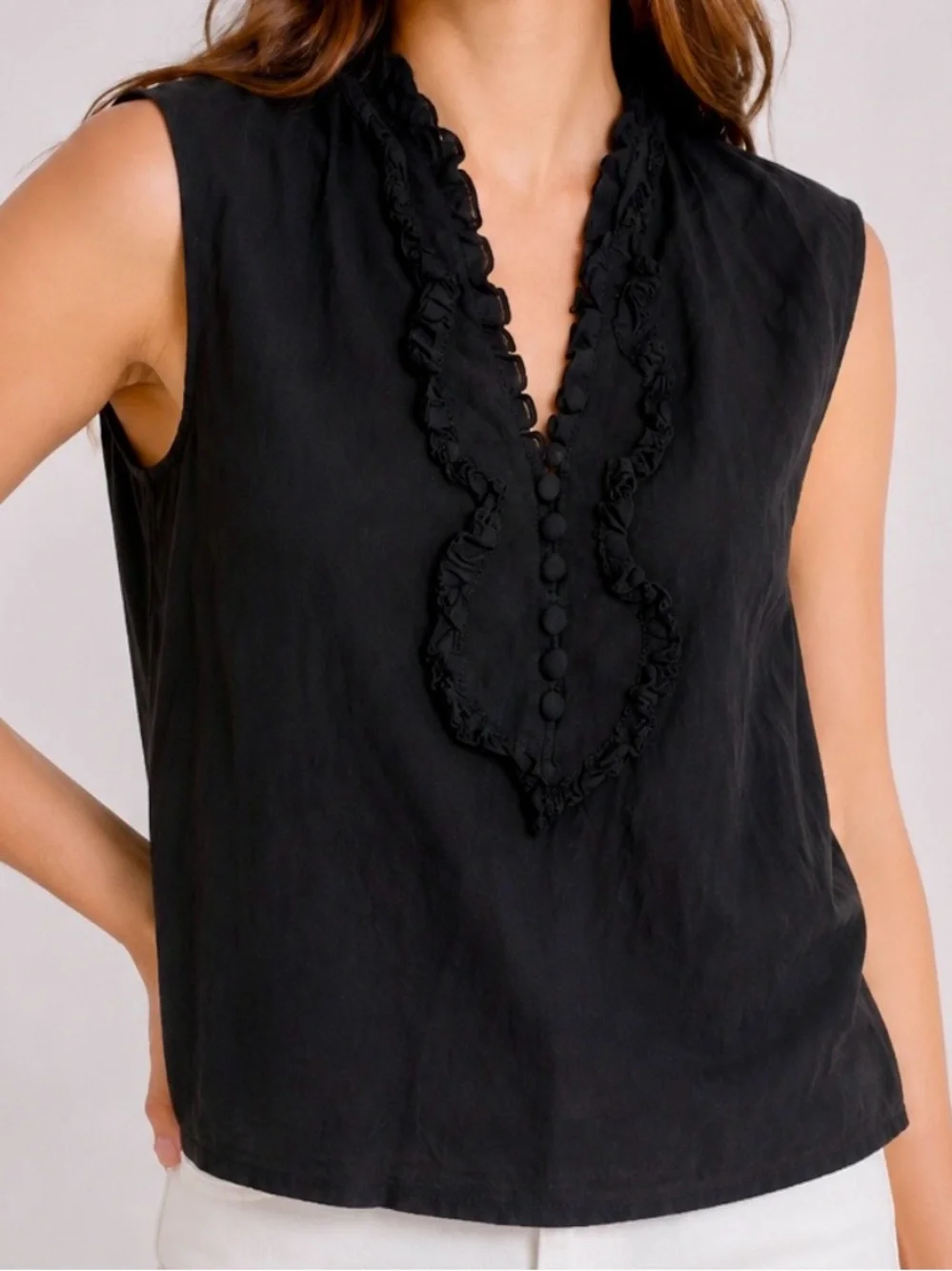 Tory Burch 100% Silk Ruffle Sleeveless Blouse